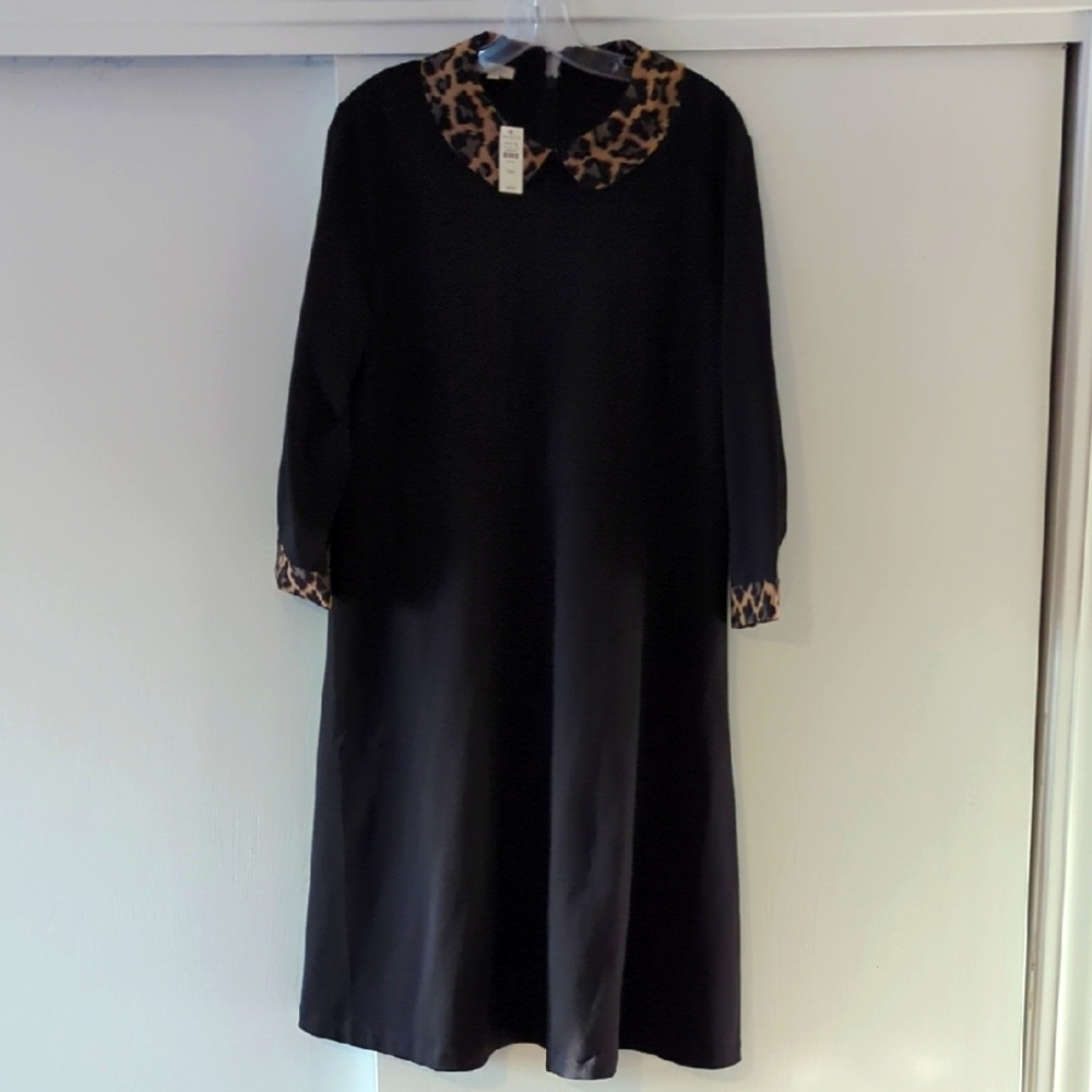 Chic Black Dress with Leopard Print Accents
